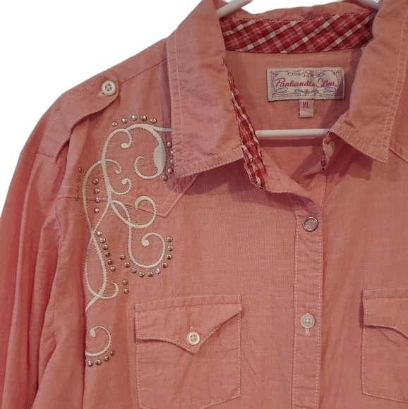 panhandle SLIM Western Cowgirl button embroidered shirt top sz XL - Picture 3 of 12